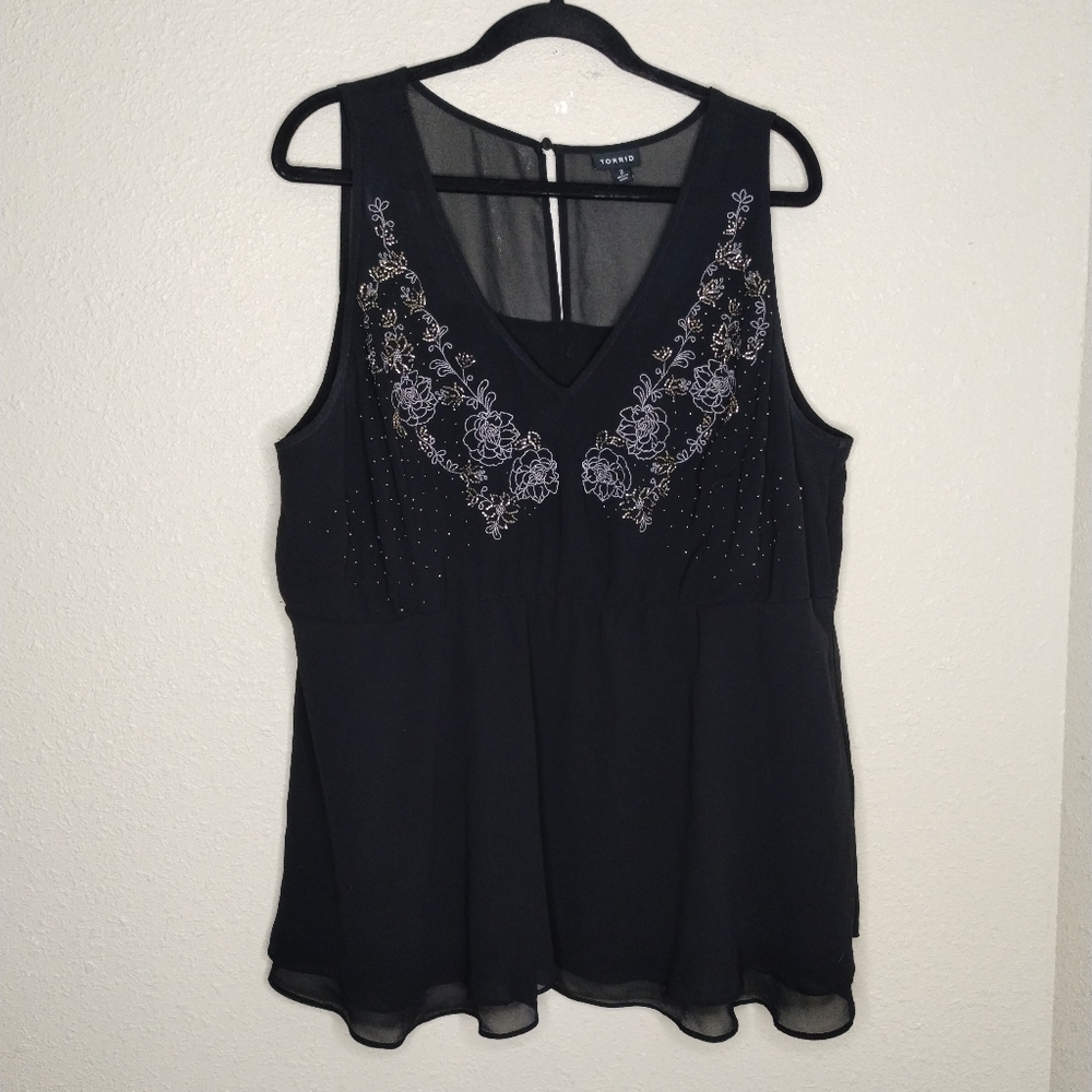 Torrid Black Chiffon Double-Layer Embellished Sle… - image 2